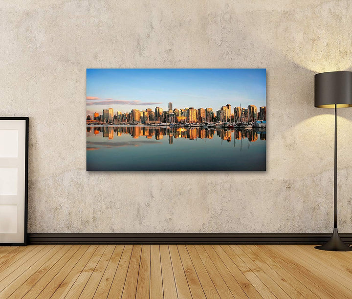 islandburner Bild auf Leinwand Vancouver Downtown Skyline Panorama Bei Sonnenuntergang Bilder Wandbi