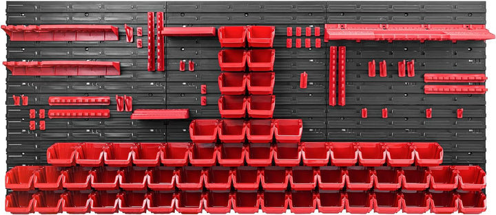 Lagersystem Werkstattregal | 172 x 78 cm | 60 stck. Box | Wandregal mit Werkzeughalterungen und Stap
