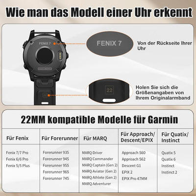 Quickfit 22mm für Garmin Fenix 5/5 Plus/6/6 Pro/7/7Pro, Quickfit Armband 22mm für Garmin Epix 2, Ins