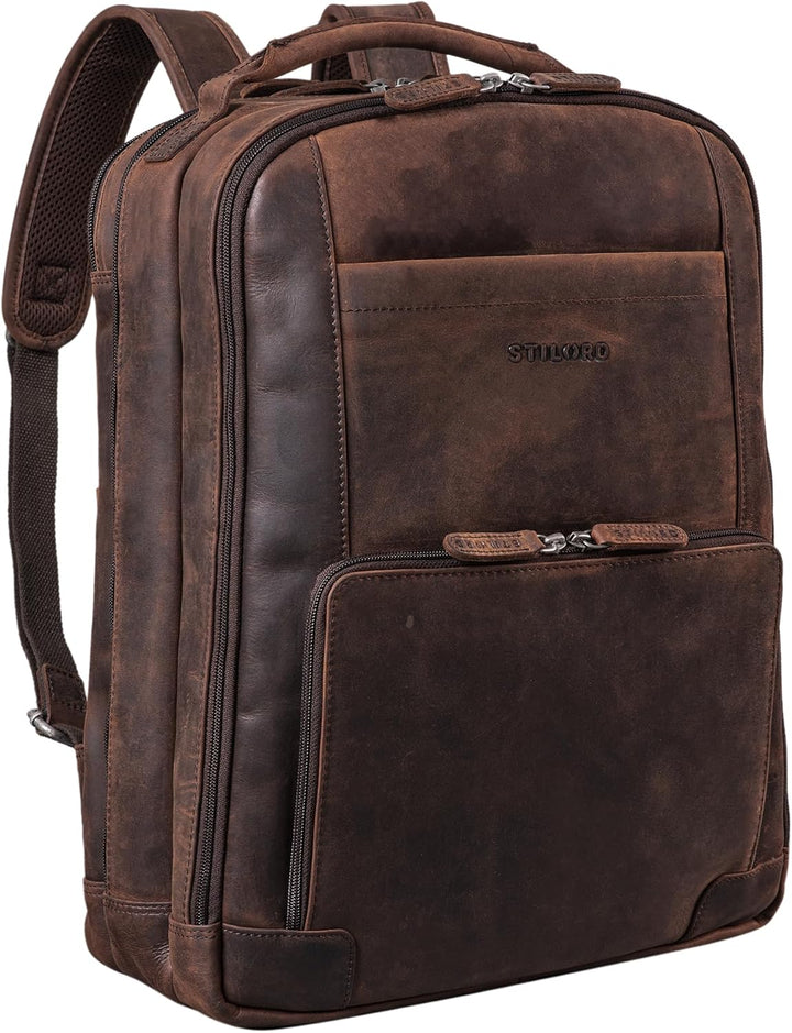 STILORD XL Herren-Businessrucksack aus Leder braun - 15-17 Zoll grosser Arbeitsrucksack - Männer Lap