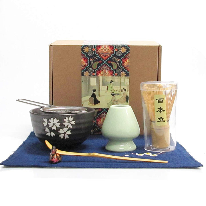 Artcome Japanese Matcha Tea Set, Matcha Whisk, Traditional Scoop, Matcha Bowl, Ceramic Whisk Holder,