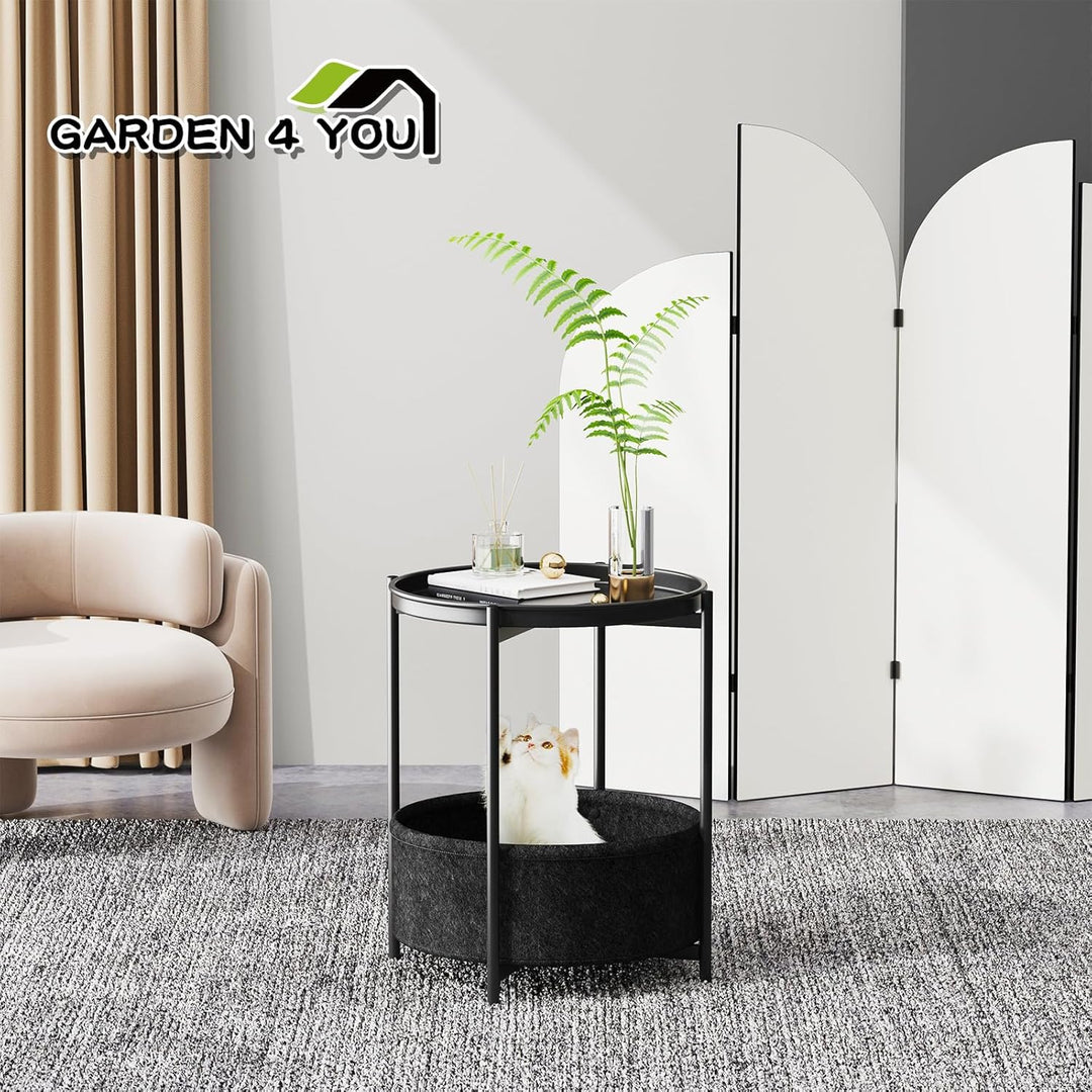 Beistelltisch Rund, Sofatisch 2 Ebenen, Metall Balkontisch, Kleiner Tisch, Couchtisch mit Korb aus S