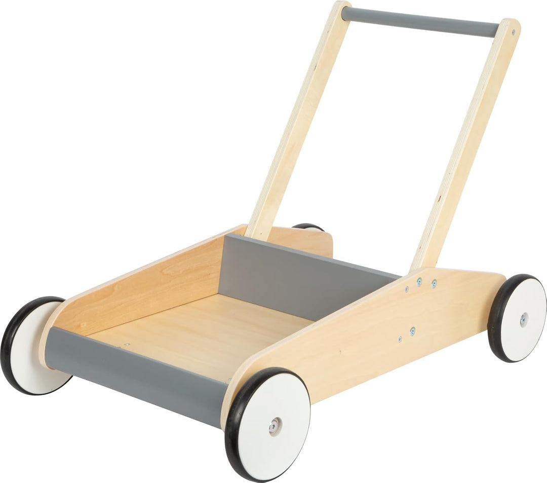 small foot Lauflernwagen Schiefergrau, robuster Schiebewagen aus Holz, mit grosser Ladefläche, ab 12