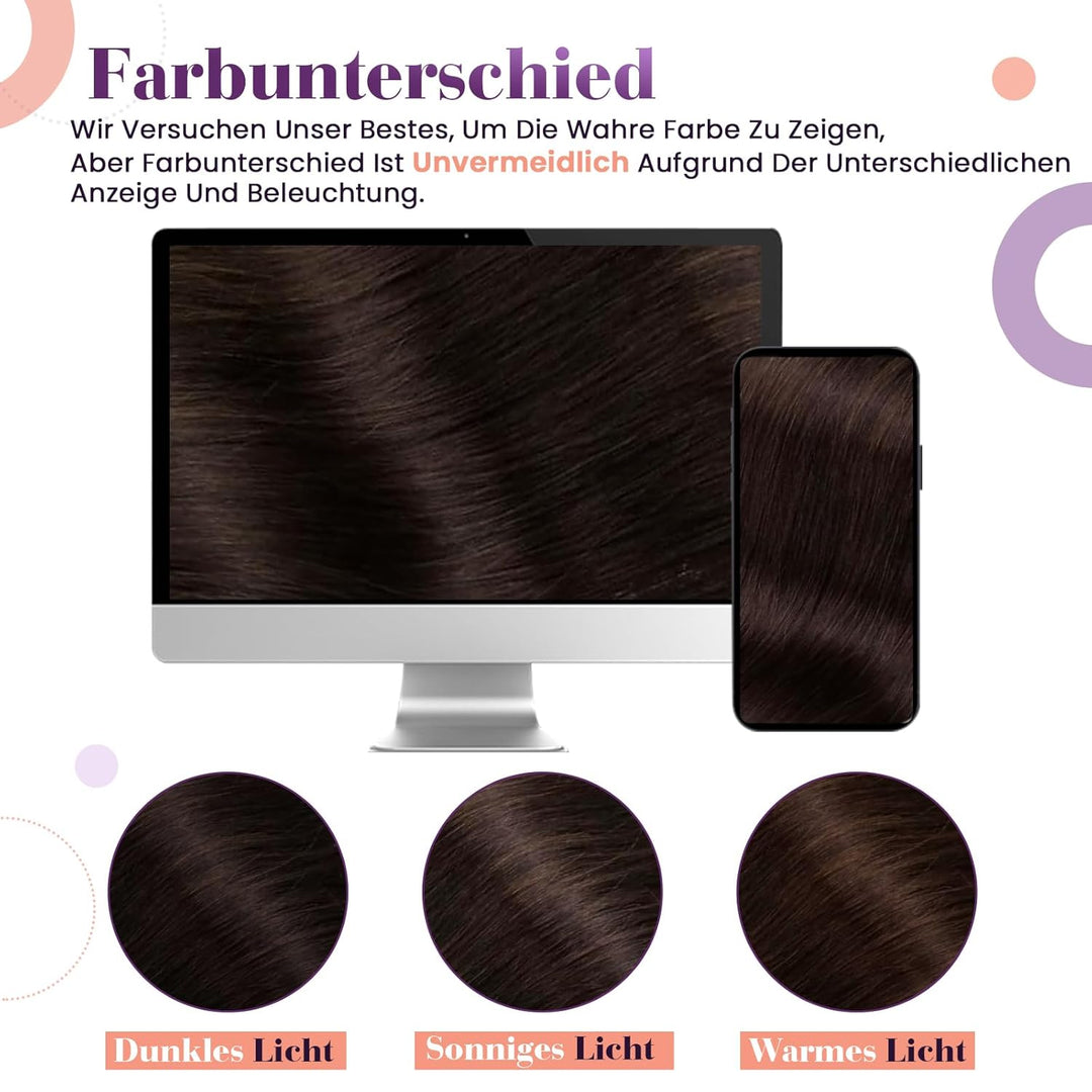 LaaVoo Clip in Extensions Echthaar Braun Echthaar Extensions Clip Dunkelbraun Haarverlängerung Echth