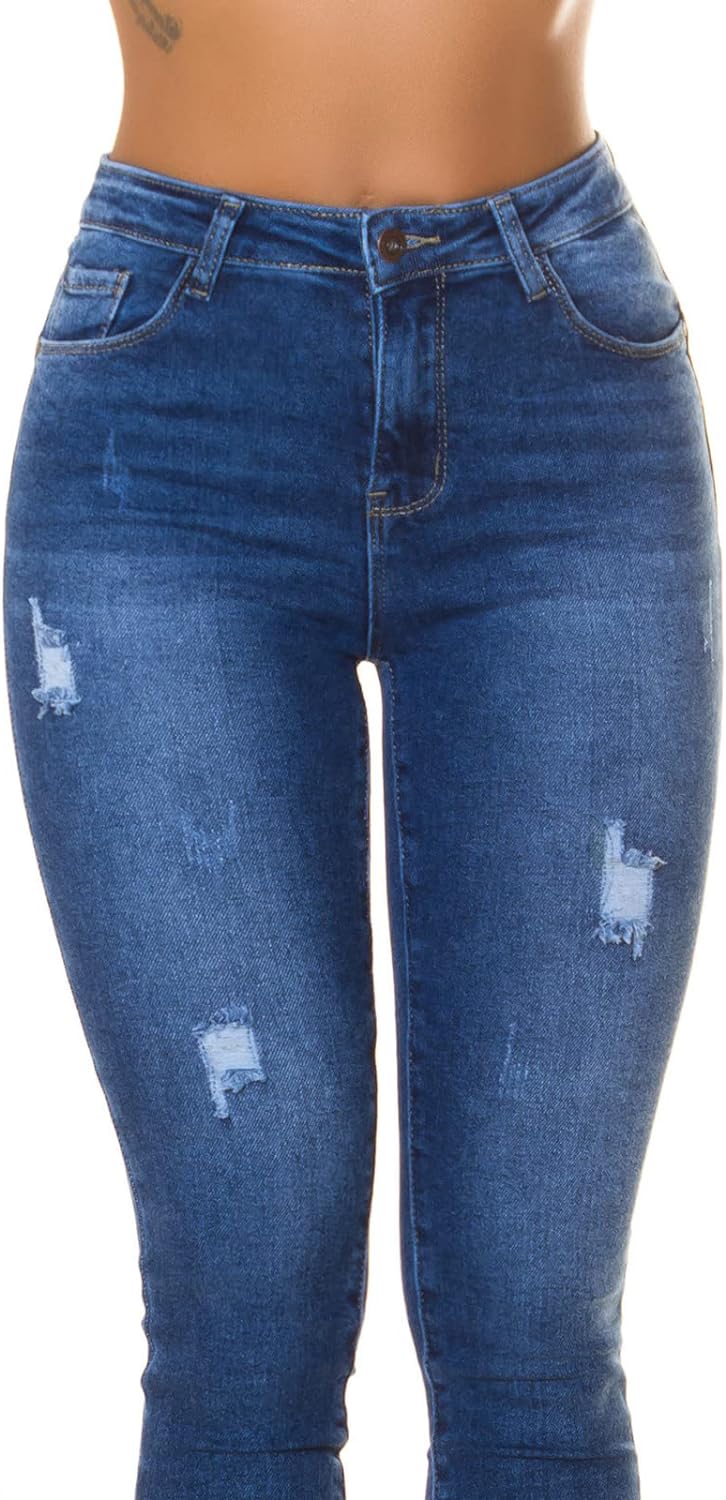 Koucla Used Look High Waist Skinny Jeans 38 Blau, 38 Blau