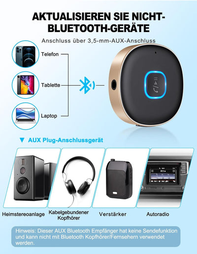 Mohard AUX Bluetooth Adapter Auto, Drahtloser KFZ Bluetooth 5.3 Empfänger für Heim-Stereo/Kabelgebun