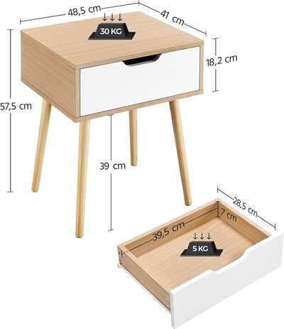 Yaheetech Nachttisch Nachtkommode nordisch Beistelltisch Kiefernholz Stoffschublade Massiv Kommode S