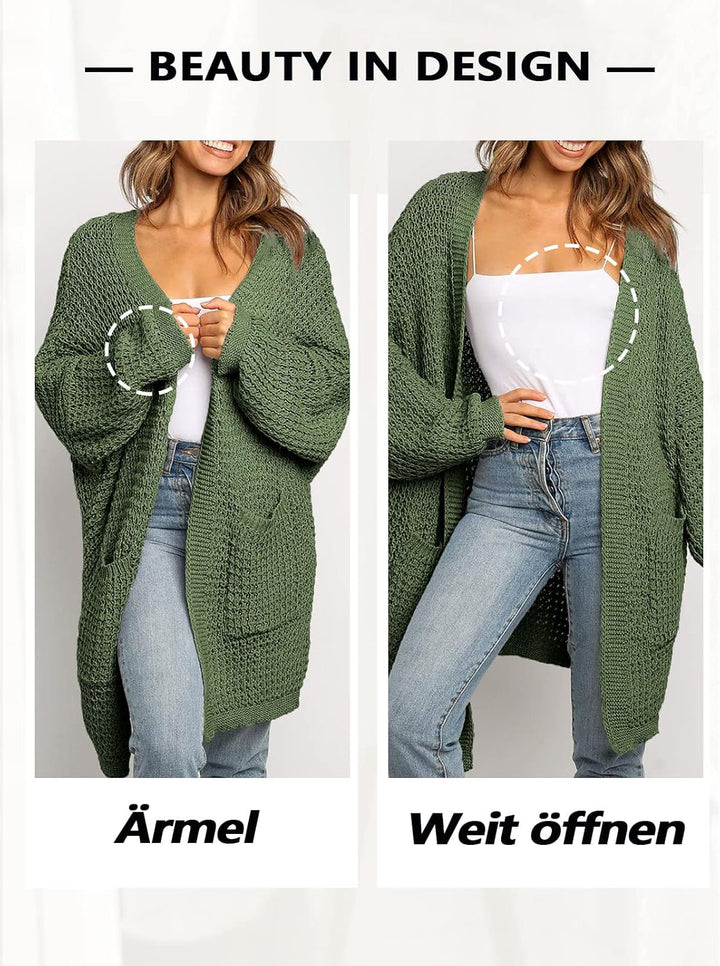 Maavoki Damen Lang Strickjacke Oversize Langarm Sweater Cardigan Casual Strickmantel Herbst Outerwea