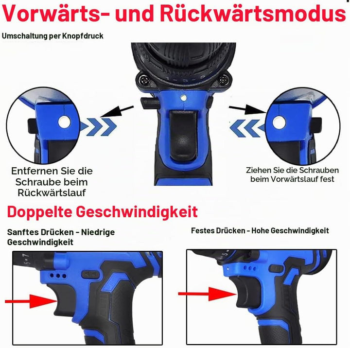 Akku Schlagbohrschrauber Akkuschrauber, Elektrisch Bohrschrauber mit 2x Akkus, Ladegerät &amp; 26pcs Zub