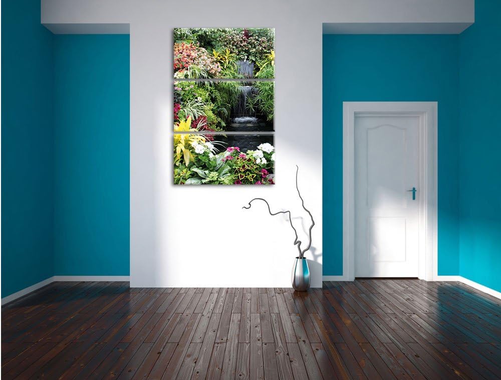 Pixxprint farbenfrohe Blumenoase 3-Teiler Leinwandbild 120x80 Bild auf Leinwand