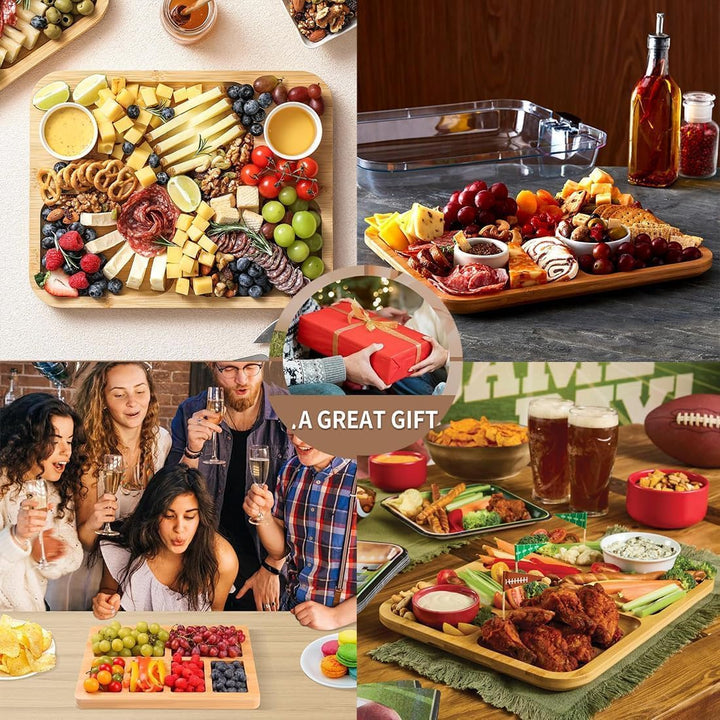 ERNAN Käsebrett mit Deckel für Partys Reisen, Servierplatte mit Fächern Griff für Snacks Fleisch Des