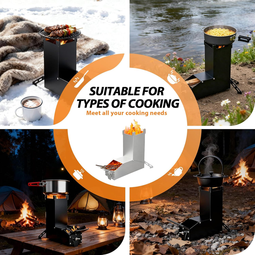 UISEBRT Raketenofen aus dickem Stahl,Tragbar Rocket Stove Stecksystem,Holzofen Campingkocher Camping