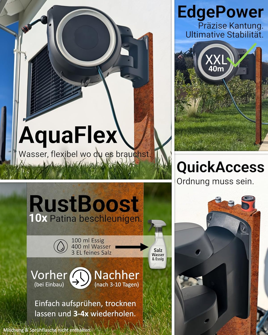 Schlauchbox Halterung zur Bodenmontage – Kompatibel mit GARDENA® Schlauchboxen & Gartenschlauch Trom
