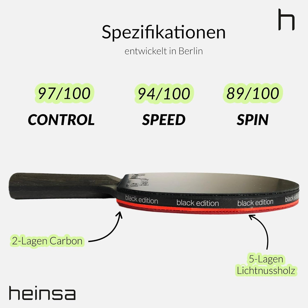 heinsa Carbon Profi Tischtennisschläger ITTF Wettkampf zugelassen Black Edition aus Lichtnussbaum mi