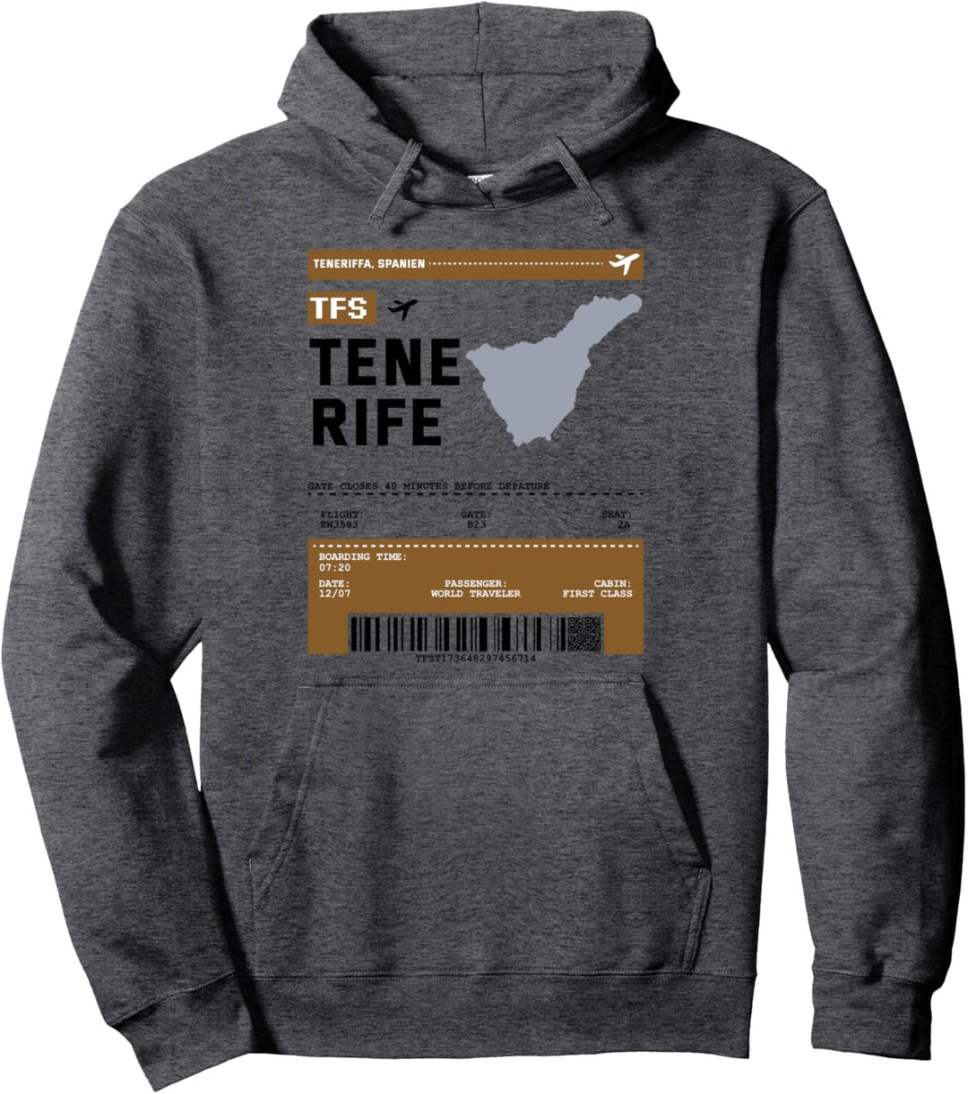 Bordkarte Flugticket TFS Tenerife Flughafen Passagier Flug Pullover Hoodie