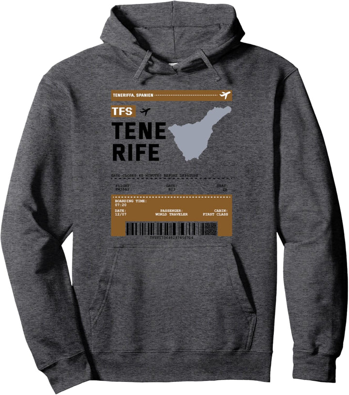 Bordkarte Flugticket TFS Tenerife Flughafen Passagier Flug Pullover Hoodie