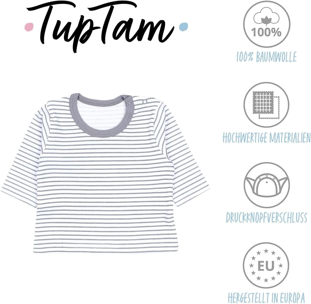 TupTam Baby Jungen Langarmshirt Gestreift 5er Set 50 Blau Dunkelgrün Weinrot Grau, 50 Blau Dunkelgrü