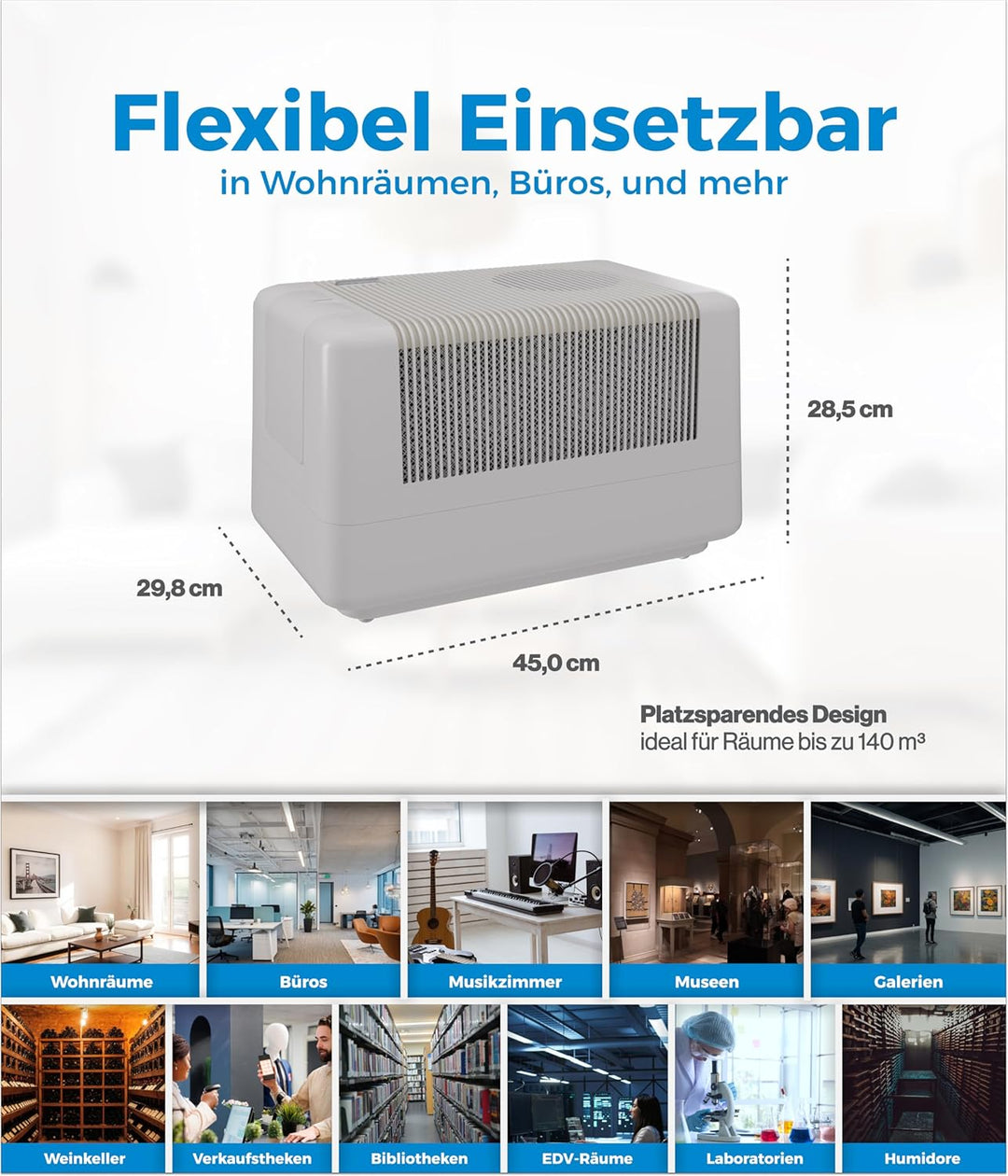 Brune® Luftbefeuchter B 125 – Kompakt und effizient für Räume bis 140 m³ – Verdunstung mit Filter fü