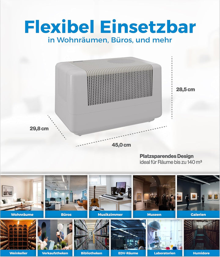 Brune® Luftbefeuchter B 125 – Kompakt und effizient für Räume bis 140 m³ – Verdunstung mit Filter fü