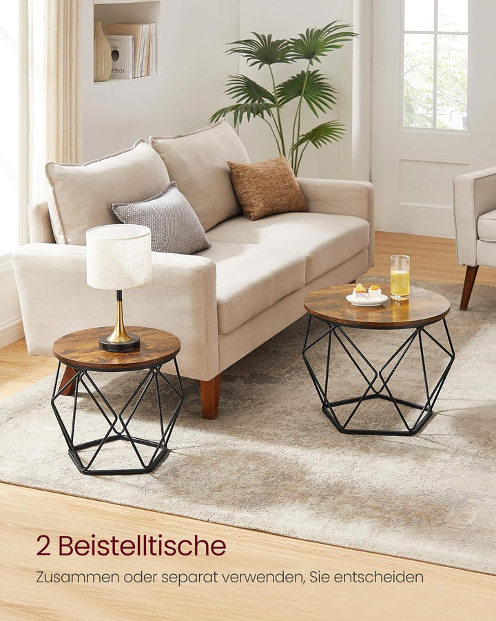 VASAGLE Couchtisch rund, 2er Set, Wohnzimmertisch, Beistelltisch, Vintage-Flair, abnehmbare Tischpla