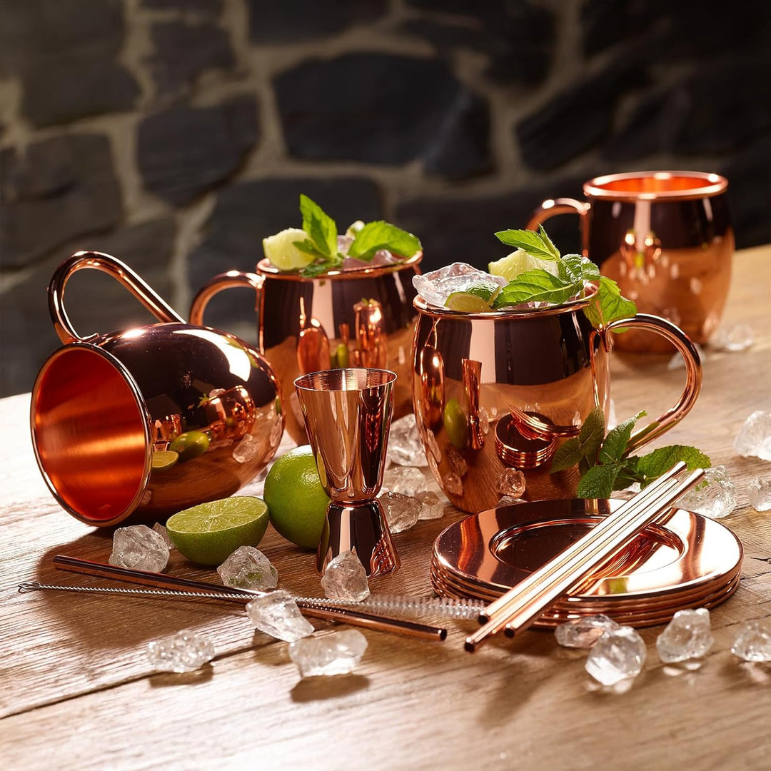 ECHTWERK Moscow Mule Kupferbecher 13er Set gefertigt aus Edelstahl bestehend aus 4x Kupferbecher 500