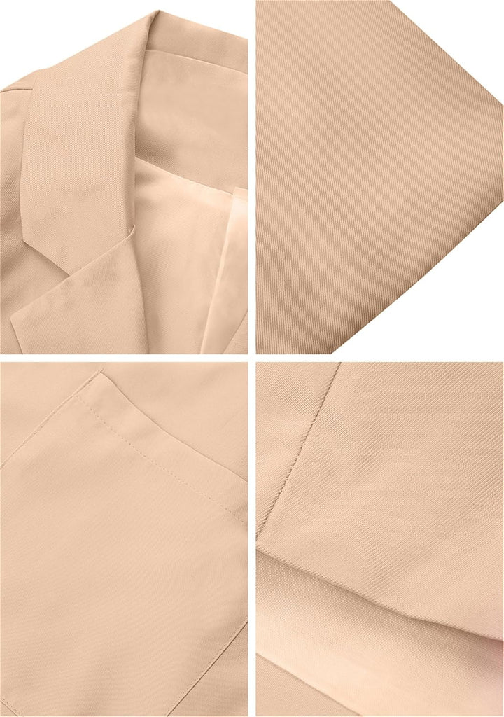 EFOFEI Damen Frühlings Kurz Mantel Jacke Mit Doppelter Seitentasche Elegant Langarm Blazer Mode Anzu