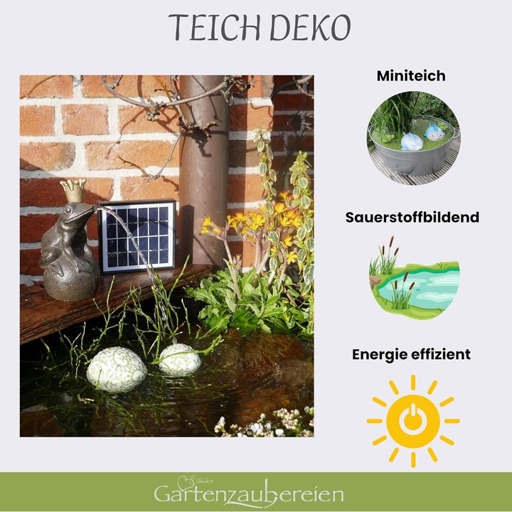 Wasserspeier Froschkönig auf Kugel mit Solarpumpe 19cm für Miniteich als Teichdeko - Gartendeko
