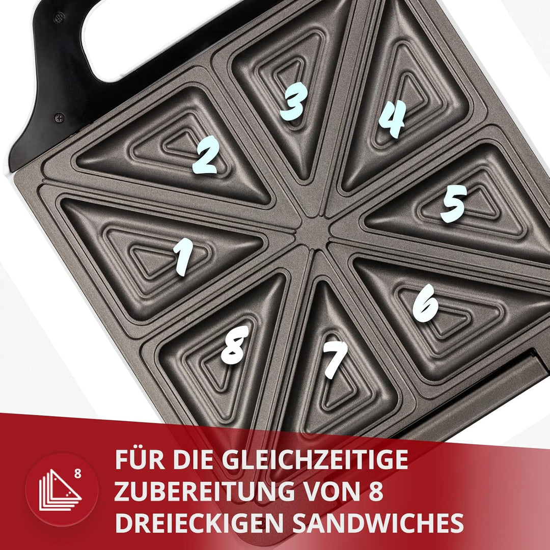 MPM MOP-35 Elektrischer Sandwichmaker für 4 Sandwiches, 8 in Dreiecksform, Antihaftbeschichtete Plat