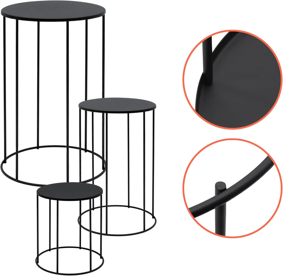 Spetebo Metall Blumenhocker 3er Set rund schwarz - 39, 29 und 19 cm - Industrial Design Pflanzenstän