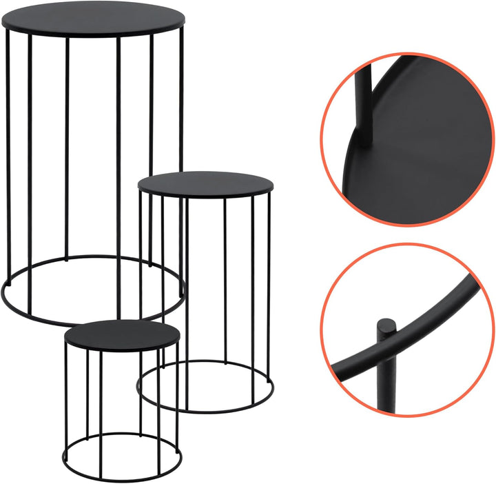 Spetebo Metall Blumenhocker 3er Set rund schwarz - 39, 29 und 19 cm - Industrial Design Pflanzenstän