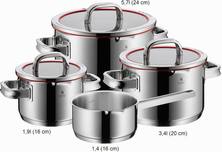 WMF Function 4 Topfset Induktion 4-teilig, Cromargan Edelstahl poliert, Glasdeckel mit 4 Abgiessfunk