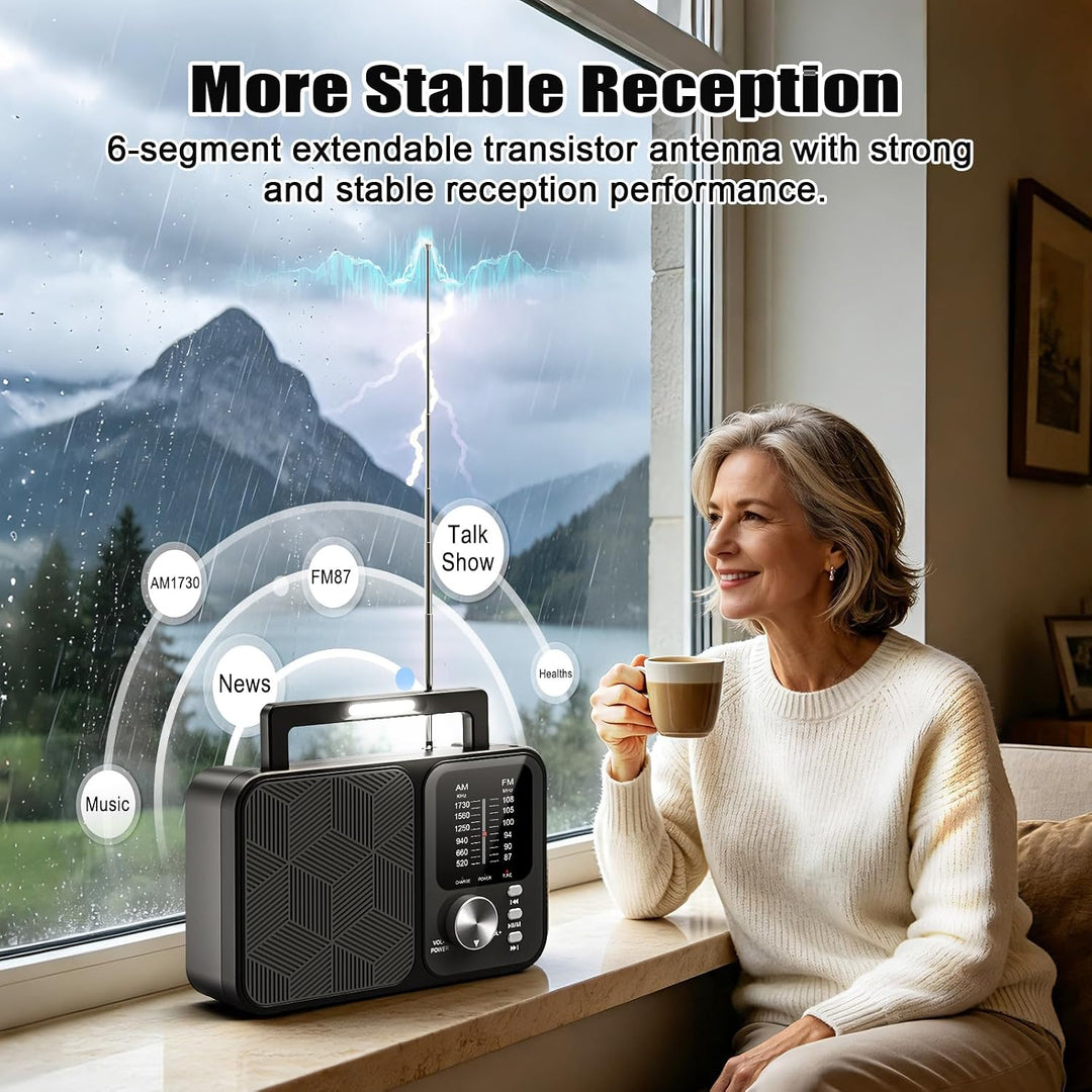 Tendak Tragbares Radio FM AM, Transistorradio Batteriebetrieben oder USB-C | Kofferradio mit 4000mAh