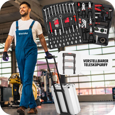 tectake® Werkzeug Set im Aluminium Koffer, Werkzeugkoffer gefüllt 799-tlg., Tool Werkzeugwagen fahrb