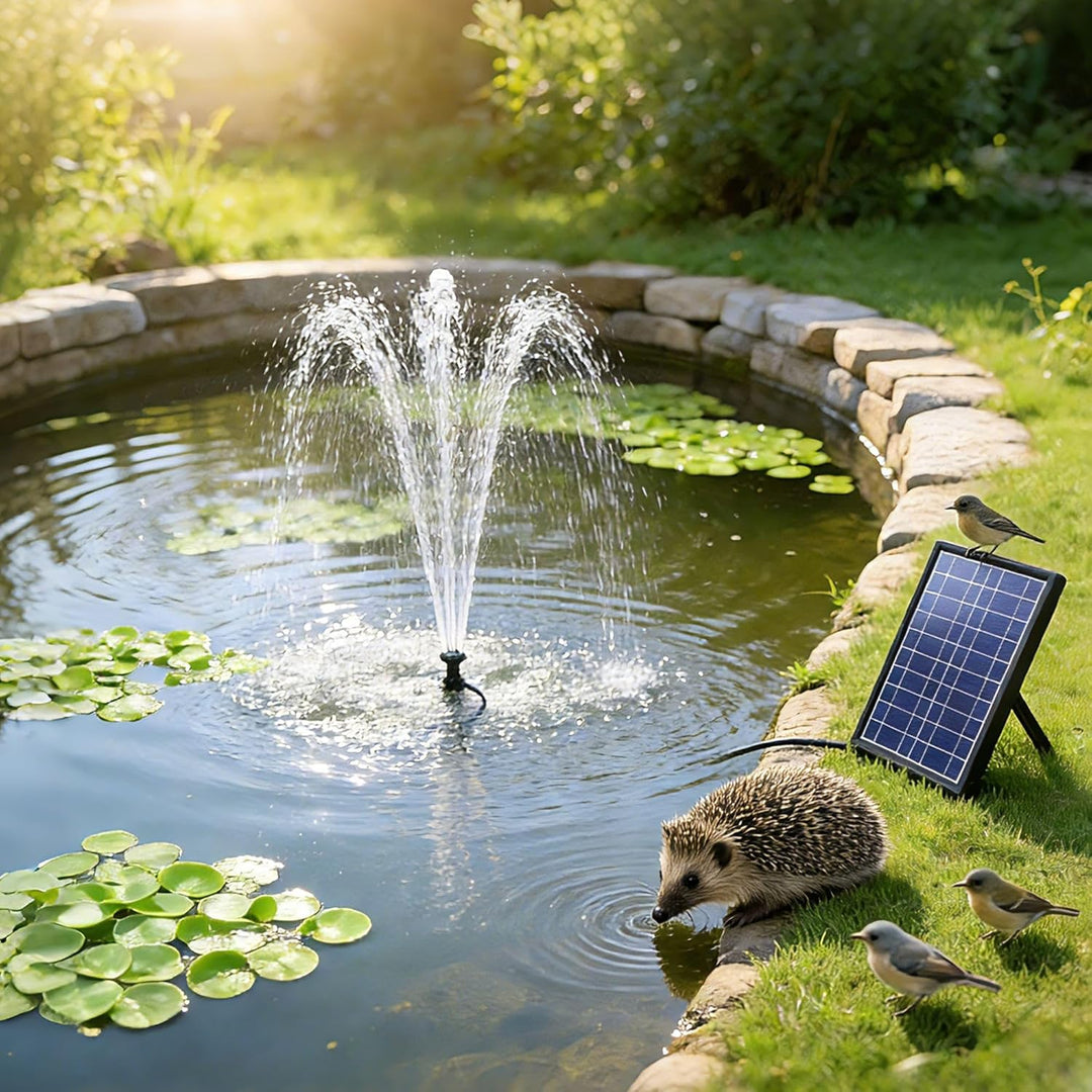 Biling Solar-Springbrunnen mit 7W Solar-Panel, eingebauter 1500 mAh Batterie, Solar-Teichpumpe, Sola