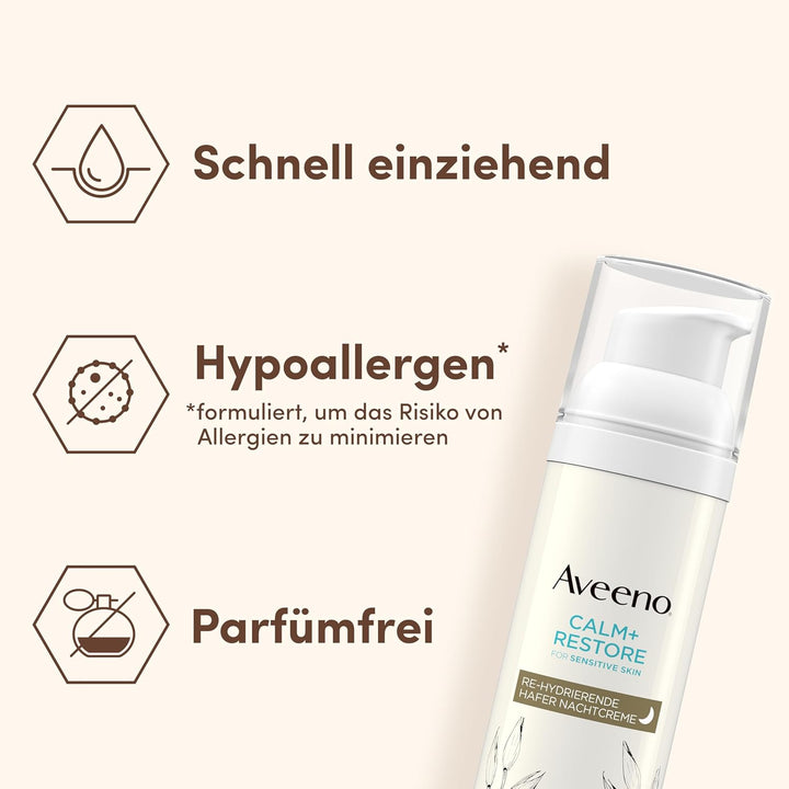 Aveeno CALM+RESTORE Nachtcreme – beruhigende Pflege mit Hafer und Sheabutter für empfindliche Haut,