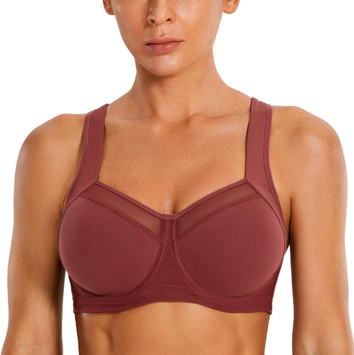 SYROKAN Damen Starker Halt Sport BH - Mesh mit Bügel Ringerrücken Ohne Einlagen Fitness Lauf Joggen