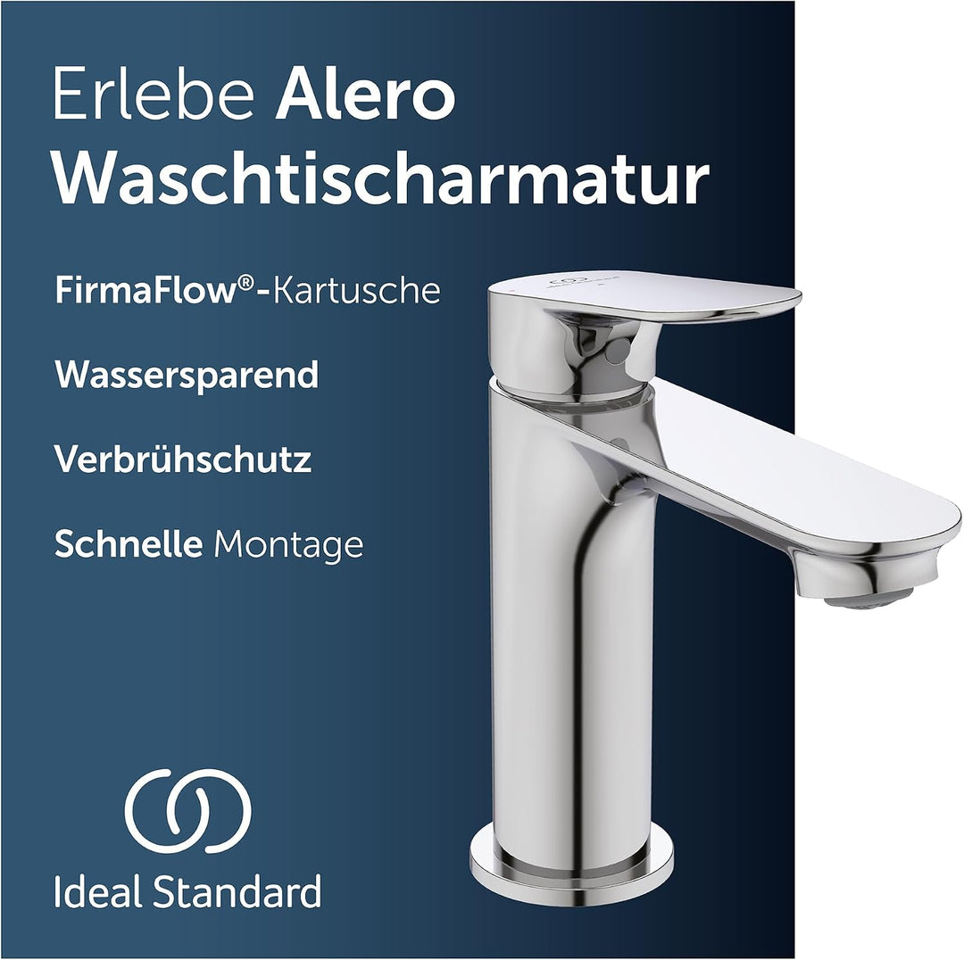 Ideal Standard Alero Waschtischarmatur, Auslaufhöhe 100 mm – Chrom | Wassersparender Wasserhahn Bade