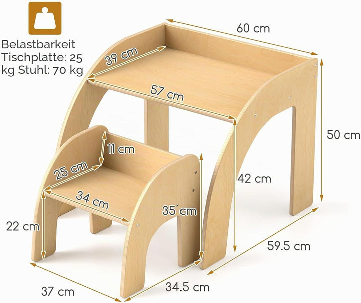 LIFEZEAL Kindertisch Set Holz, Kleiner Schreibtisch mit Stuhl für Kinder, Multifunktionaler Kinderle