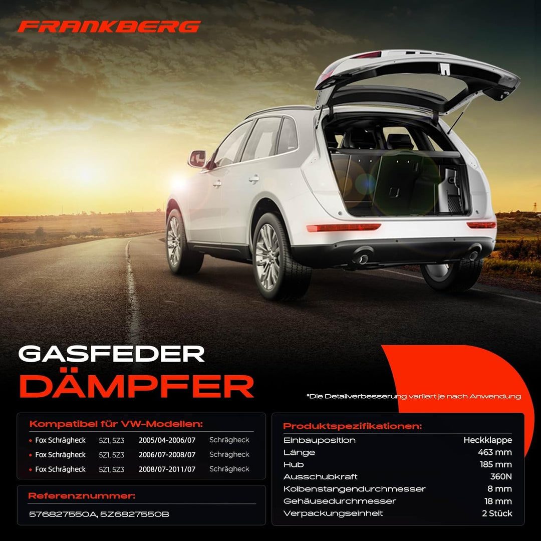 Frankberg 2x Gasfeder Dämpfer Heckklappe Kompatibel mit Fox 5Z1 5Z3 Alle Motoren Schrägheck 2005-201