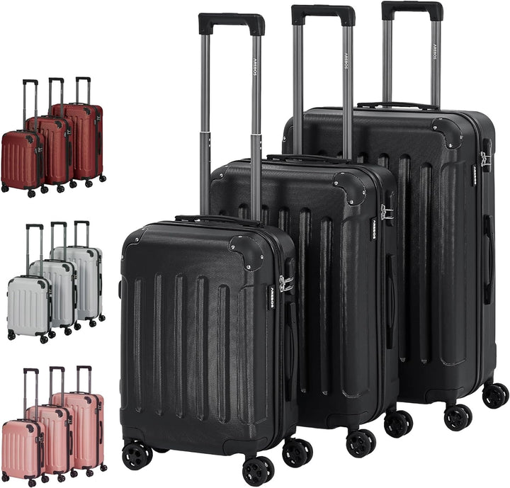 Arebos Reisekoffer 3er Set I ABS-Hartschale I Trolley Kofferset I Teleskopgriff I Inkl. Reissverschl