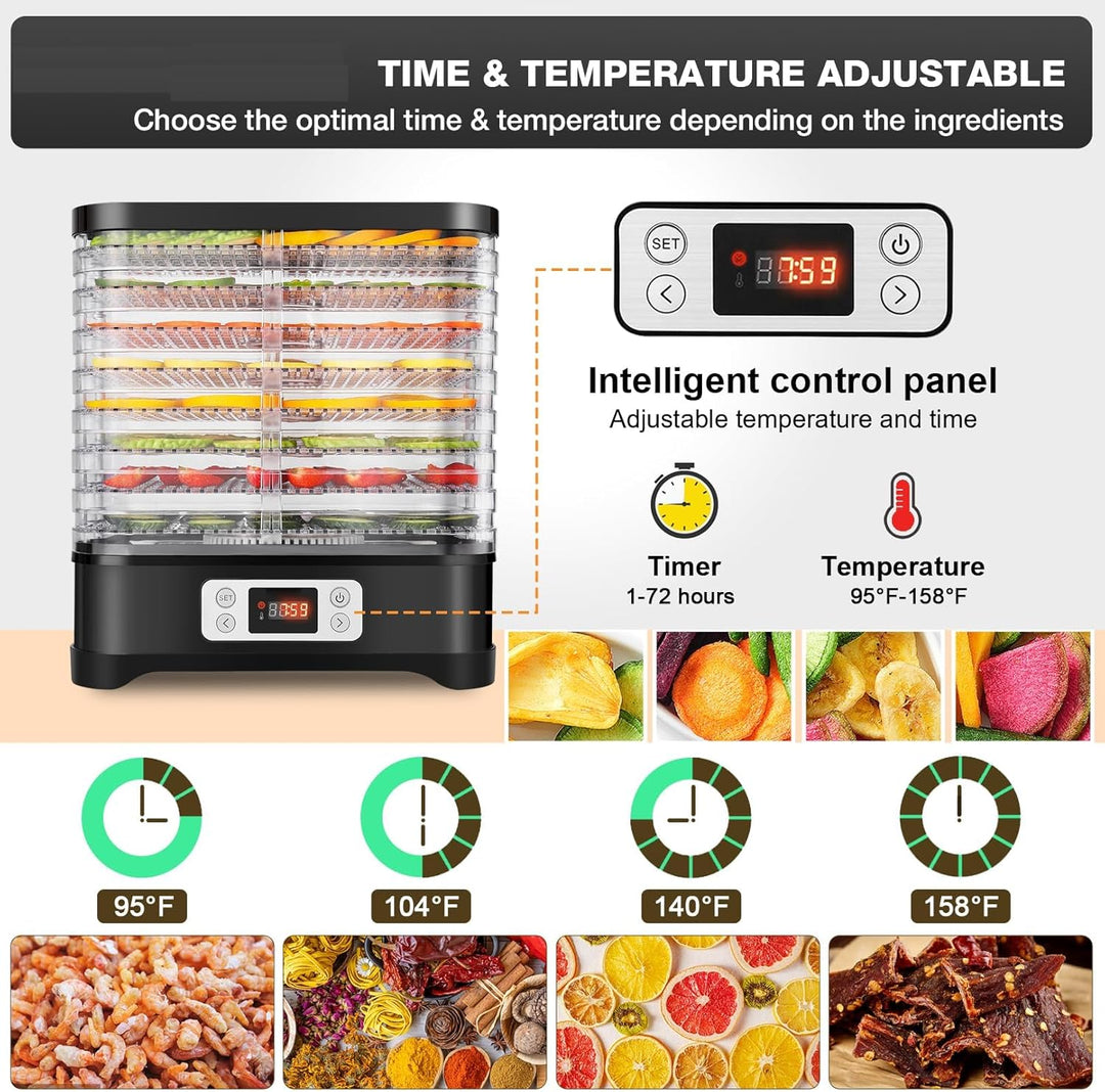 Nictemaw Dörrautomat Edelstahl, Dörrgerät mit 8 Einlegefächer 400W, Trockner für Obst, Fleisch & Krä