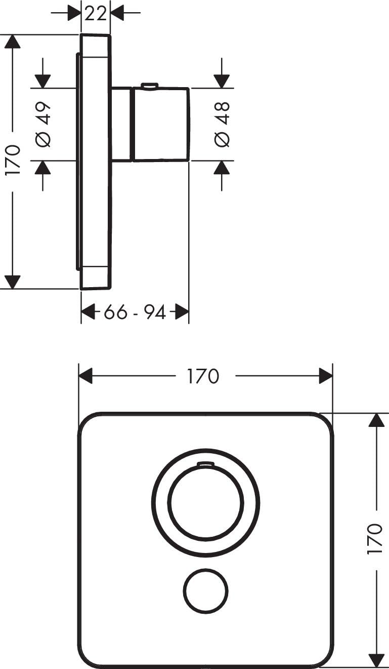 AXOR ShowerSelect Unterputz Highflow-Thermostat, für 1 Funktion mit zusätzlichem Abgang, Chrom 1 Ver
