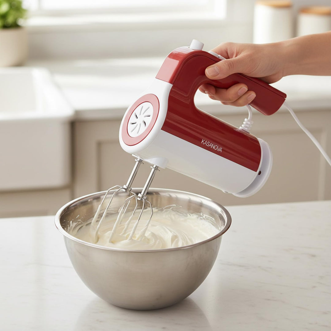Elektrischer Handmixer, 300 W, 5 Geschwindigkeiten, Rot