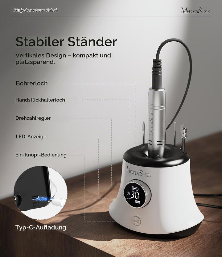 MelodySusie Elektrischer Nagelfräser, SC320G 30000U/MIN Professionelles Nagelfeilen-Bit &amp; Schleifbän