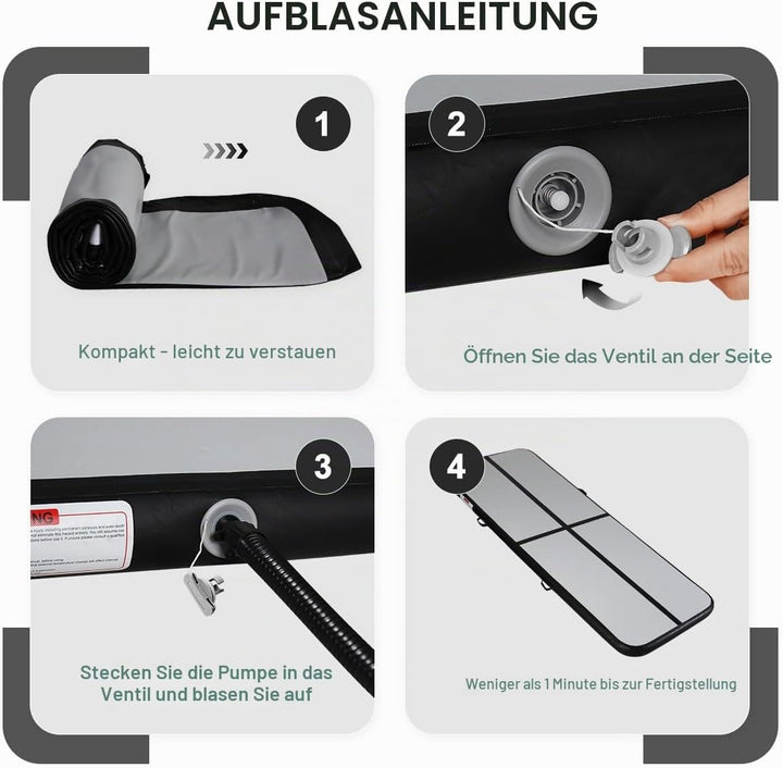KIKILIVE 10/20CM Hoch Gymnastikmatte Tumbling Matte, 2/3/4/5/6M Aufblasbar Gymnastik Track Matte Air
