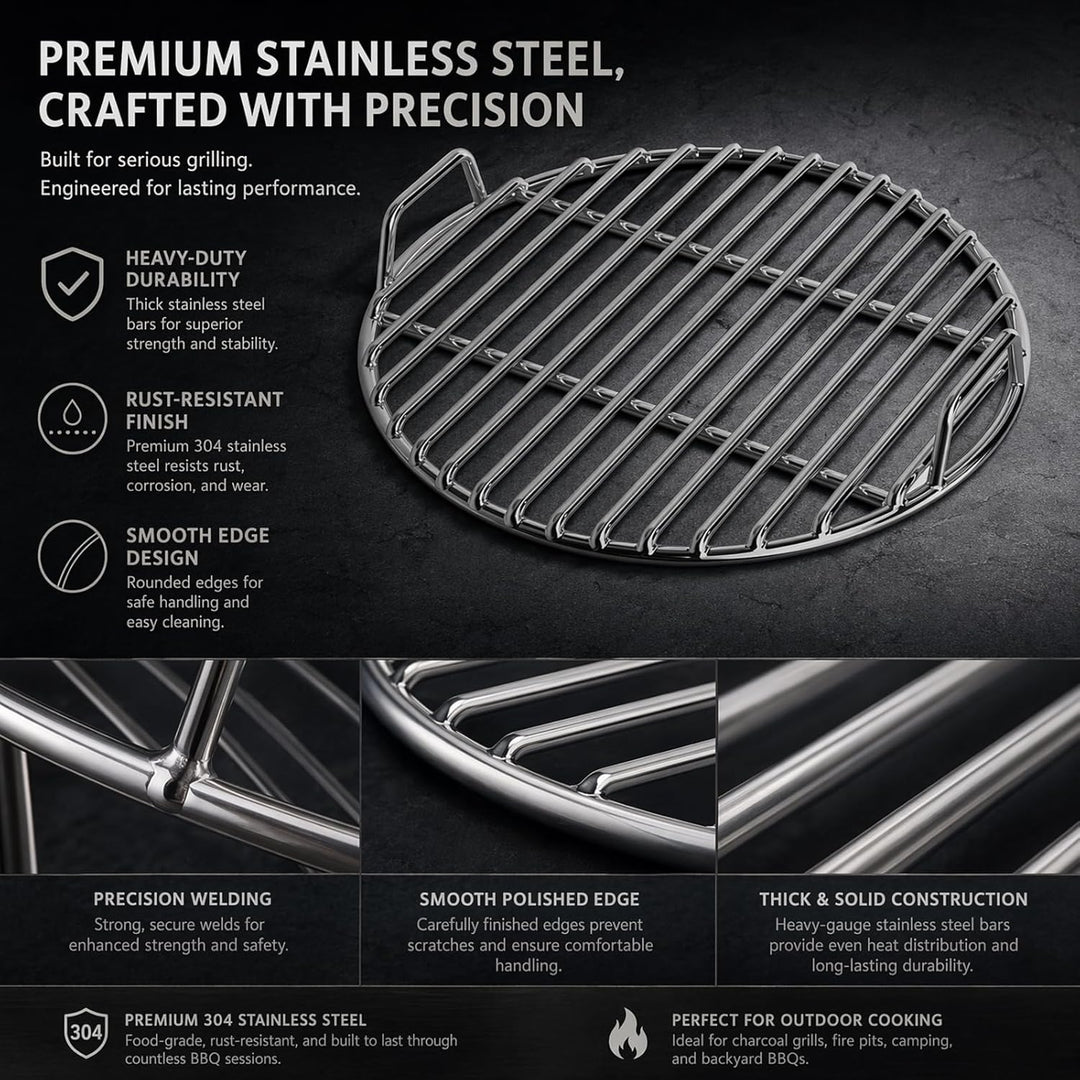 FARYODI Grillrost Ø35cm aus Edelstahl Rund, rostfreies Grillgitter für Kugelgrill, langlebig geschwe