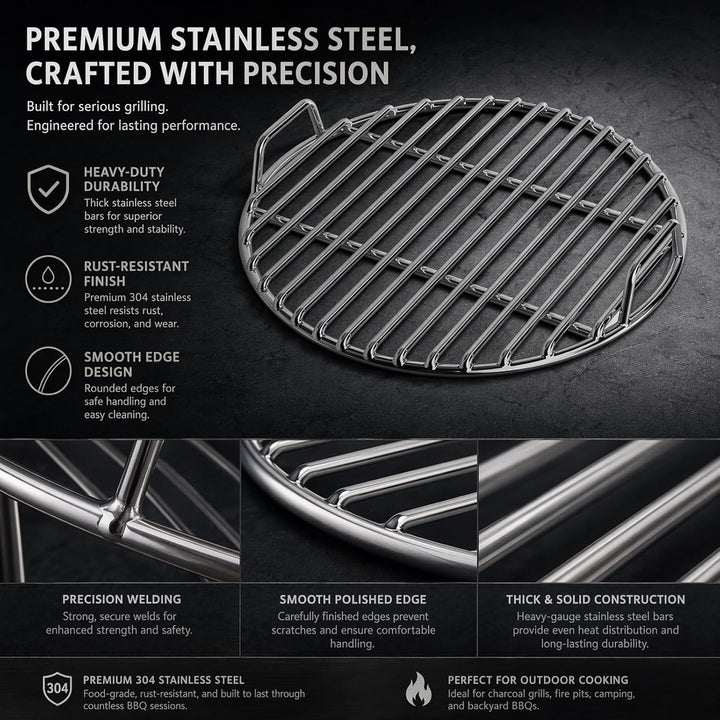 FARYODI Grillrost Ø35cm aus Edelstahl Rund, rostfreies Grillgitter für Kugelgrill, langlebig geschwe