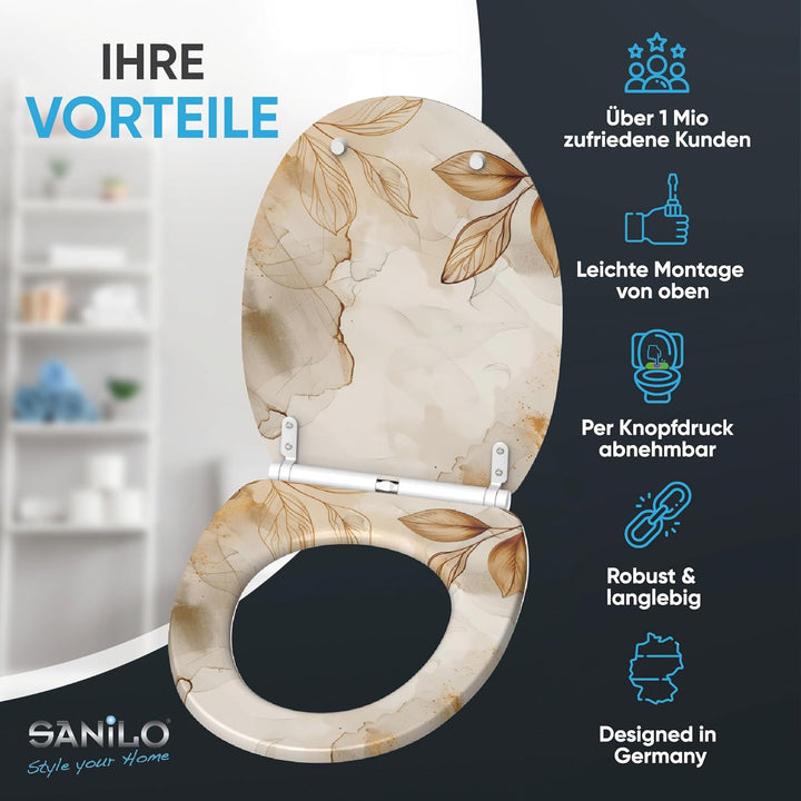 Sanilo WC Sitz mit Absenkautomatik & Schnellverschluss, Toilettendeckel per Knopfdruck abnehmbar, ei