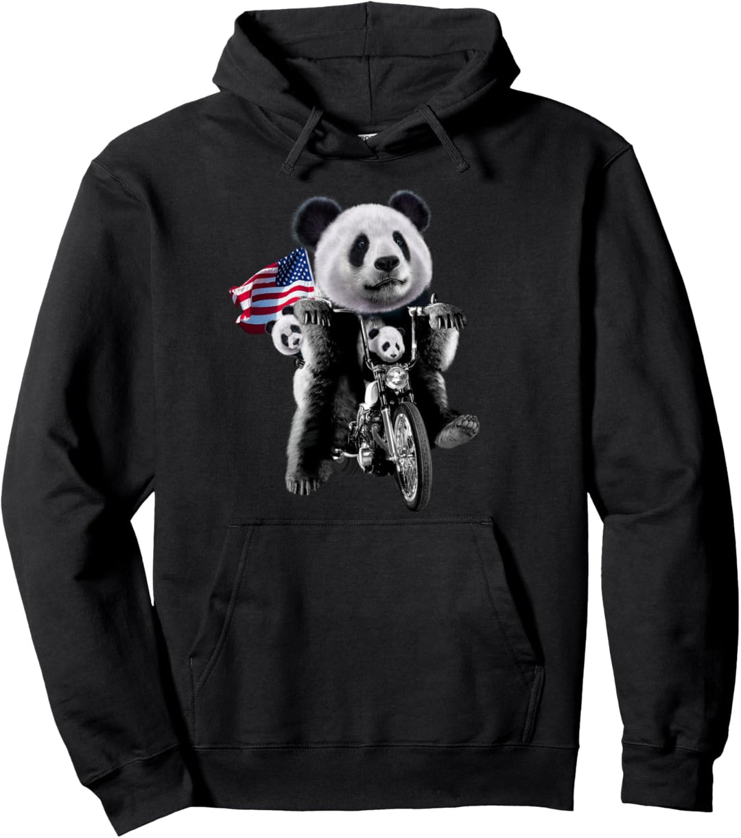 Patriot Riesenpanda mit Jungen auf Motorrädern Pullover Hoodie