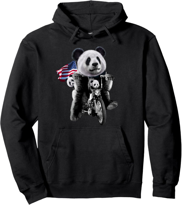 Patriot Riesenpanda mit Jungen auf Motorrädern Pullover Hoodie